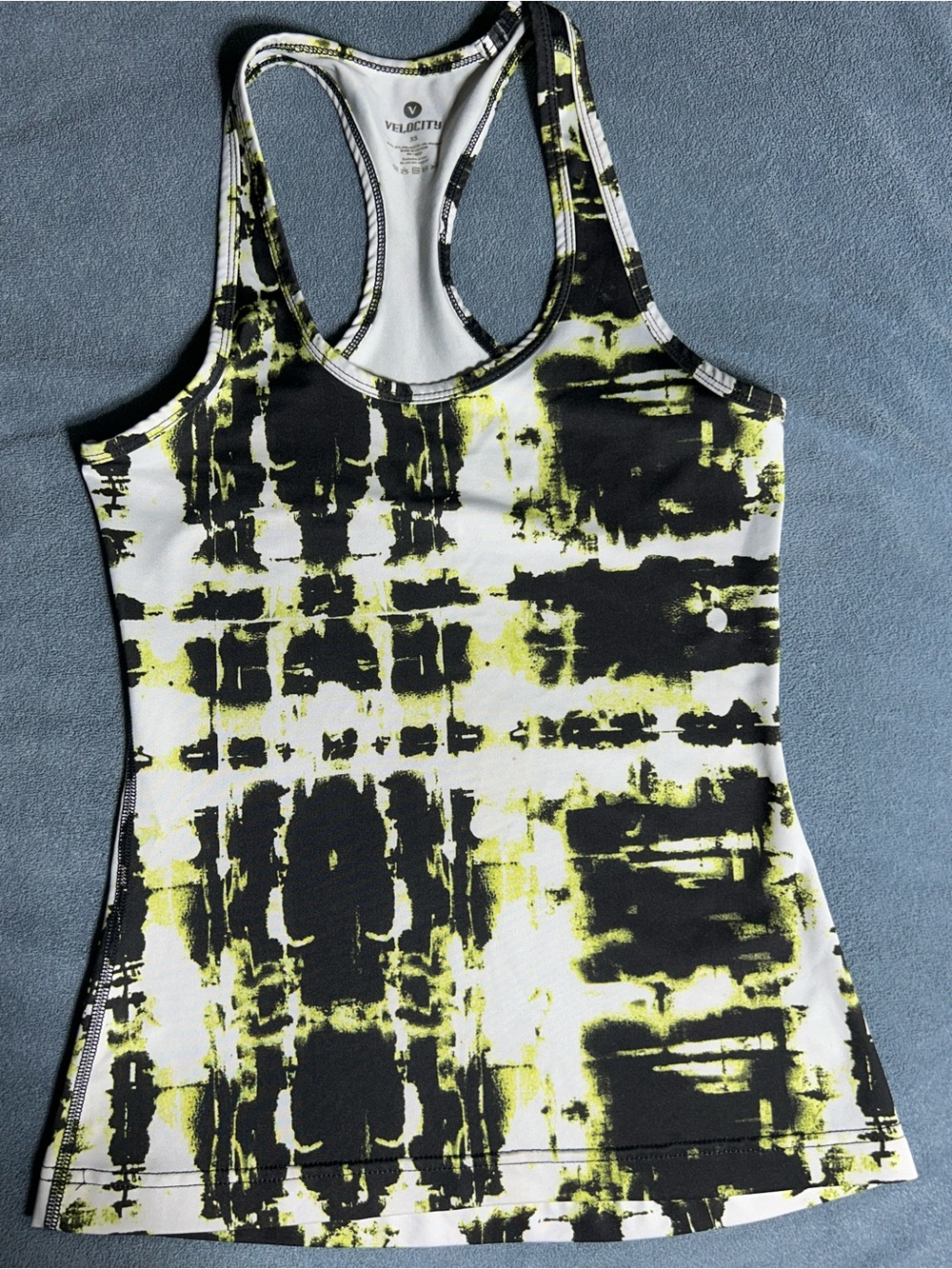 Velocity Women's Racerback Tank Top in White, Black & Neon Yellow